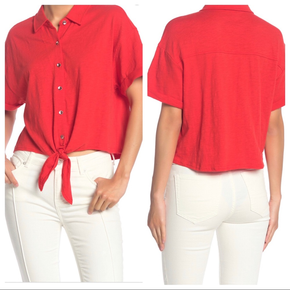 Splendid Tie Hem Button Front Top